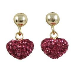Sterling Silver-Gold, Pink Shamballa Heart Earrings