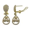 Image 1 : Gold Plated Sterling Silver Post Clip Earrings, Teardrop With Flowers, White CZ, 1.5"