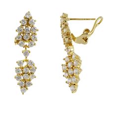 Gold Tone Sterling Silver CZ Post Clip Earrings- 1.34