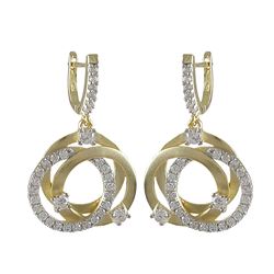 Sterling Silver Two Tone Matte Gold Open Circles With CZ Earrings -1.38