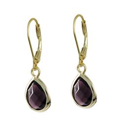 Gold Tone Sterling Silver Purple 8X10 Teardrop Lever Back Earrings 30M Long