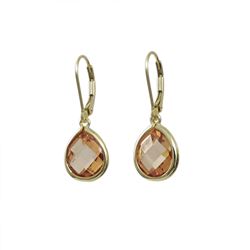 Gold Tone Sterling Silver Champagne 8X10 CZ Teardrop Lever Back Earrings -1.18"