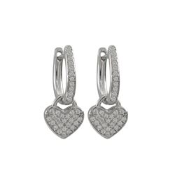 Rhodium Plated Sterling Silver CZ Heart Lever Back Earrings, 0.83
