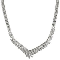 Rhodium Plated Sterling Silver Double Row And Center Design White CZ Necklace, 18