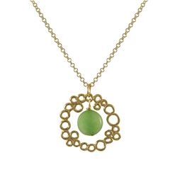 Green Aventurine 10Mm Round Semi Precious Stone In Gold Plated Brass Filigree Pendant, 1.08",  On Go