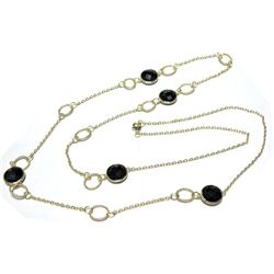 Black CZ, Gold Over Sterling Silver Necklace, 36"