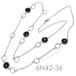 Black CZ, Sterling Silver Necklace, 36"