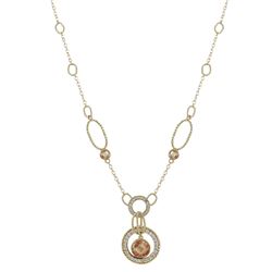 Gold Tone Sterling Silver Necklace, White Czs, Champagne Center Stone