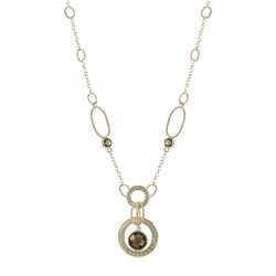 Gold Plated Sterling Silver Necklace, White CZ, Smokey Center Stone, 16" 1"