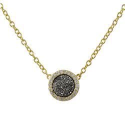 Gold Tone Sterling Silver 8Mm Round CZ Grey Druzy Necklace-16