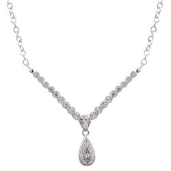 Sterling Silver CZ Y Shaped Necklace, Teardrop In Center