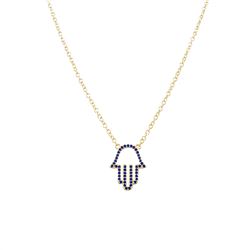 Sterling Silver Gold-Blue CZ Hamsa Necklace