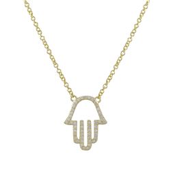 Gold Plated Sterling Silver CZ Hamsa Necklace- 16" 2"