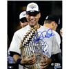 Image 1 : Derek Jeter With 2009 World Series Trophy 8X10 Photo (Signed In Blue) (MLB Auth)