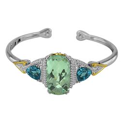 TT STERLING SILVER GOLDPLATED MNTGRN QUARTZ / SWISS BLUE TOPAZ / WHITE TOPAZ CUFF BANGLE (#10214MUL)