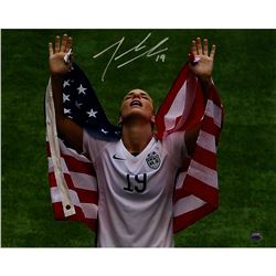 Julie Johnston Signed 2015 Women's World Cup W/ Flag Over Shoulders 8X10 Photo