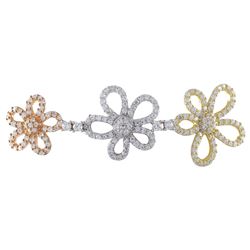 Sterling Silver Tri Color Flower CZ Pin