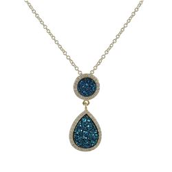 Gold Plated Sterling Silver, 11Mm Round Circle And 13.5X17.5Mm Teardrop, Blue Druzy Natural Stone Wi