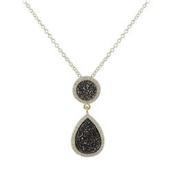 Gold Plated Sterling Silver, 11Mm Round Circle And 13.5X17.5Mm Teardrop, Grey Druzy Natural Stone Wi