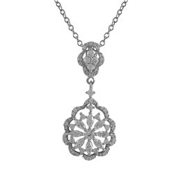 Sterling Silver Filigree Flower CZ Pendant -1.38