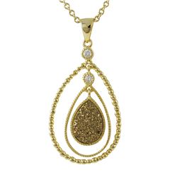 Gold Tone Sterling Silver Champagne Teardrop Druzy CZ Pendant -1.69