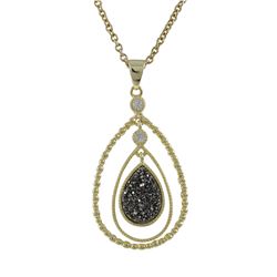 Gold Plated Sterling Silver, Grey Teardrop Druzy, CZ Pendant Dimensions: 42Mm Long X 21Mm Wide X 3Mm