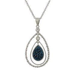 Rhodium Plated Sterling Silver, Blue Teardrop Druzy, CZ Pendant Dimensions: 42Mm Long X 21Mm Wide X 