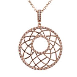 Rose Plated Sterling Silver, 28Mm Round Circle Pendant, Line Design With White CZ Dimensions: 39.3Mm