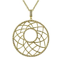 Gold Plated Sterling Silver 37Mm Round Circle Pendant, Line Design With White CZ Dimensions: 48.3Mm 