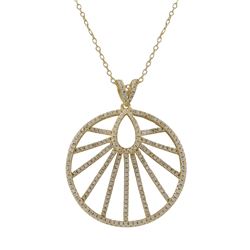 Gold Plated Sterling Silver 30Mm Round Pendant, Line Design, White CZ, 1.46