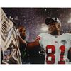 Image 1 : Amani Toomer SB XLII Celebration Holding Newspaper 16X20 Photo