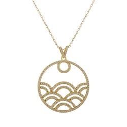 Gold Plated Sterling Silver 30Mm Circle CZ Pendant, Half Circle Design, 1.5"