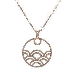 Rose Plated Sterling Silver 30Mm Circle CZ Pendant, Half Circle Design, 1.5"