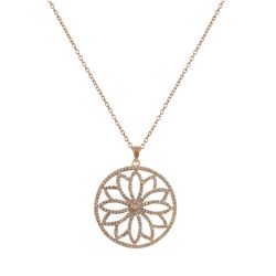 Rose Plated Sterling Silver Pendant, Flower Design, White Czs