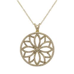 Gold Plated Sterling Silver 30Mm Round Flower Design CZ Pendant- 1.46"