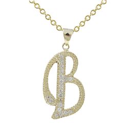 Sterling Silver CZ B Initial - Gold/White