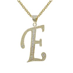 Sterling Silver CZ E Initial -Gold/White