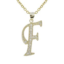 Sterling Silver CZ F Initial - Gold/White