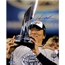 Hideki Matsui 2009 World Series W/ Trophy Vertical 16X20 Photo (MLB Auth)