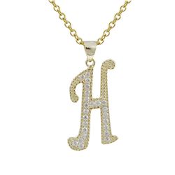 Sterling Silver CZ H Initial - Gold/White