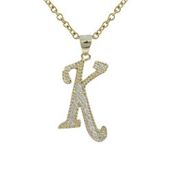 Sterling Silver CZ K Initial - Gold/White