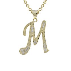 Sterling Silver CZ M Initial - Gold/White