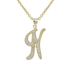 Sterling Silver CZ N Initial - Gold/White