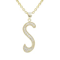 Sterling Silver CZ S Initial -Gold/White