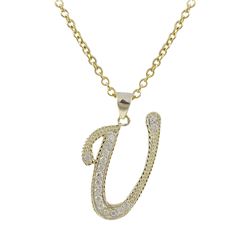 Sterling Silver CZ U Initial - Gold/White