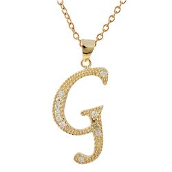 Sterling Silver CZ G Initial - Rose/White