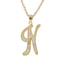 Sterling Silver CZ N Initial - Gold/White