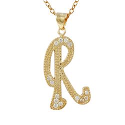 Sterling Silver CZ R Initial - Rose/White