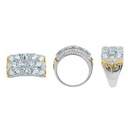 TT STERLING SILVER GOLDPLATED AQUAMARINE / WHITE TOPAZ RING - Size 7 (#9971MUL)