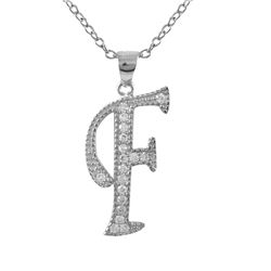 Sterling Silver CZ F Initial - Silver/White